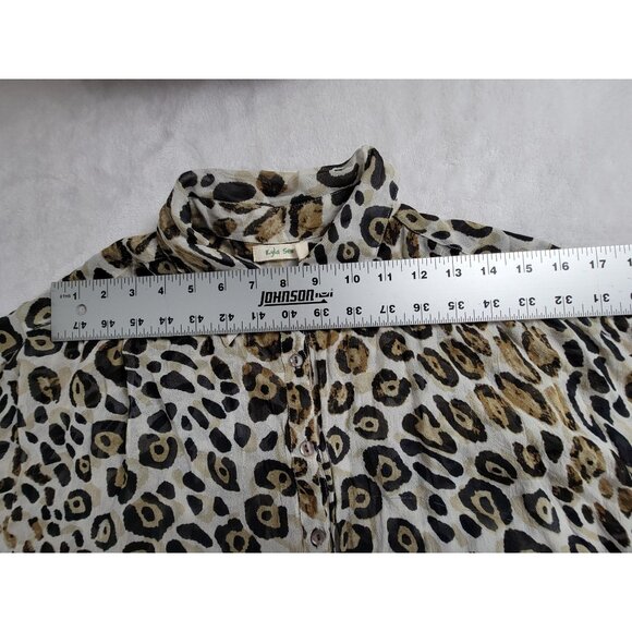 Kyla Seo Womens Leopard Print Button-Up Tunic Dress/Top Large Long Sleeve Brown - Picture 7 of 9